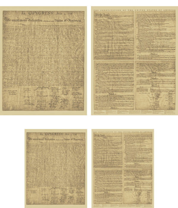 Four different pages of a newspaper.