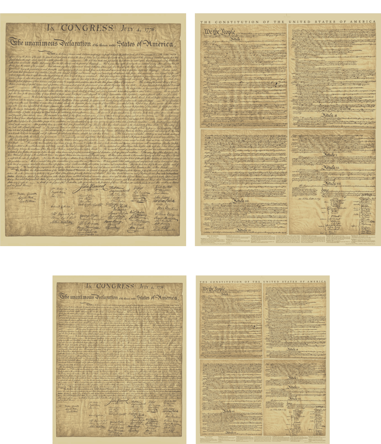 Four different pages of a newspaper.